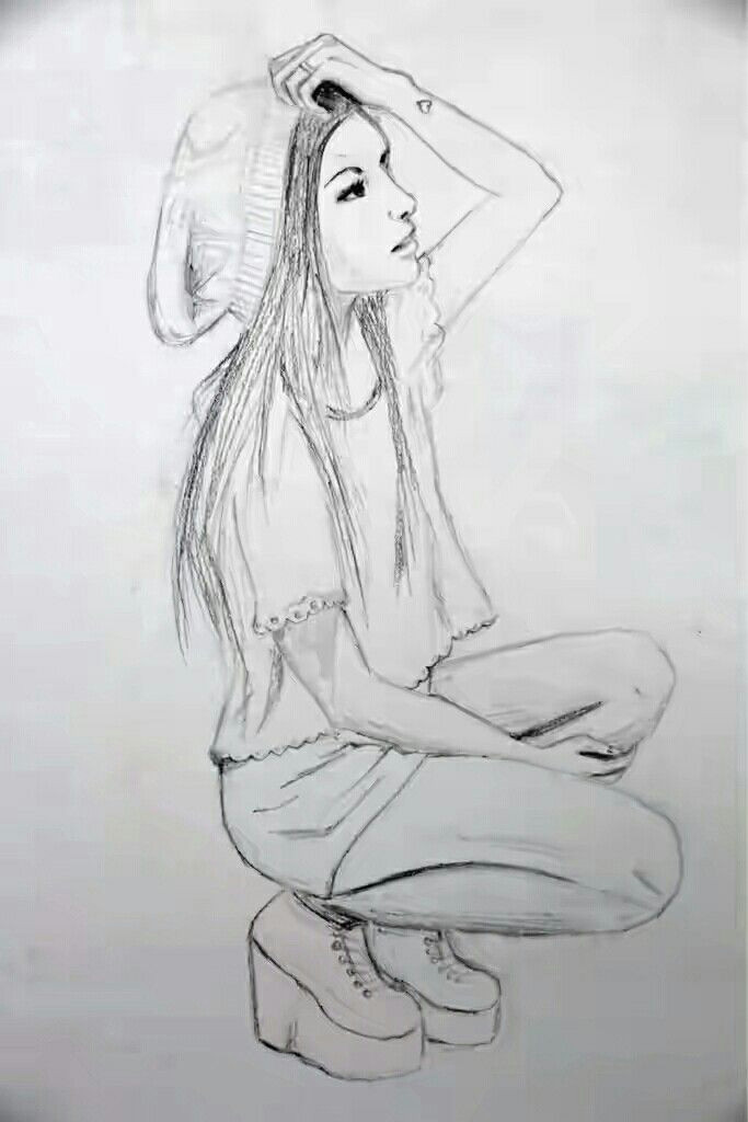 Drawing Girl 2019 Drawing Of A Sitting Modern Girl Girl Art Drawing Zeichnen In