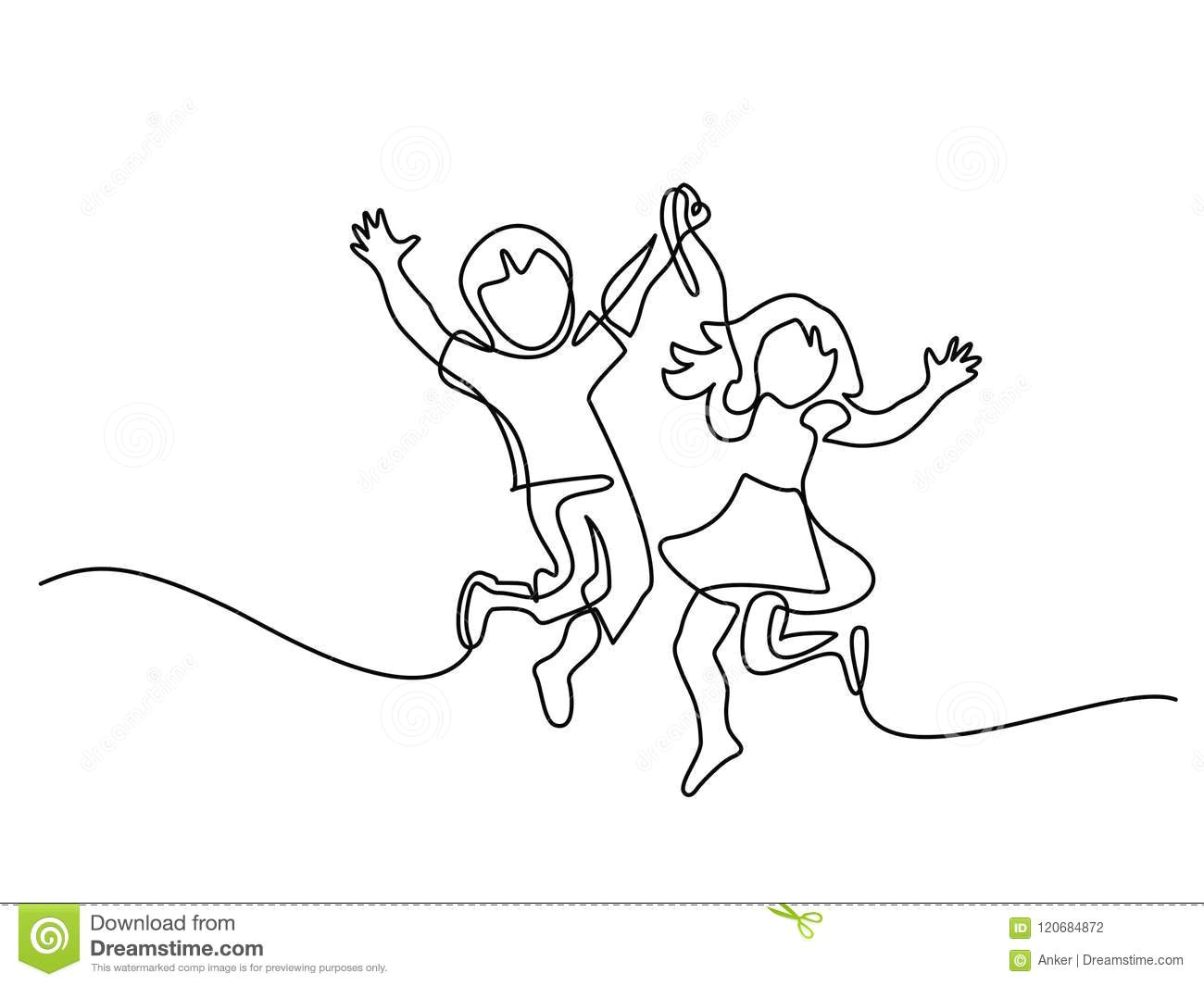 Drawing Girl Jumping Happy Jumping Children Holding Hands Stock Vector Illustration Of