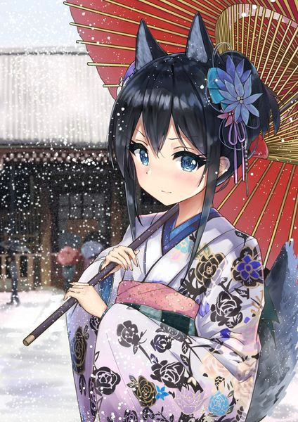 Drawing Girl Kimono Like A Umbrella Anime Girl Anime Anime Kimono Anime Girl Neko