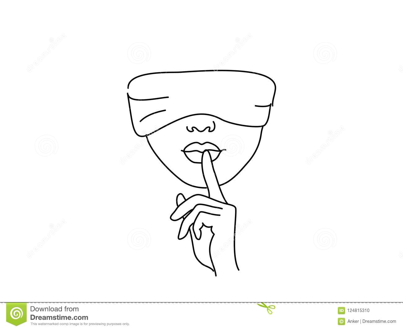 Drawing Girl Line Art Line Drawing Art Blindfolded Woman with Hand Stock Vector
