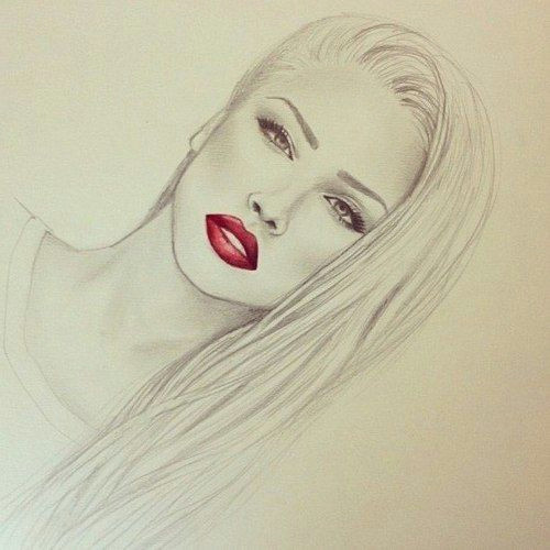 Drawing Girl Lips Photography Pretty Drawing Art Red Girl Cute Black and White Fashion