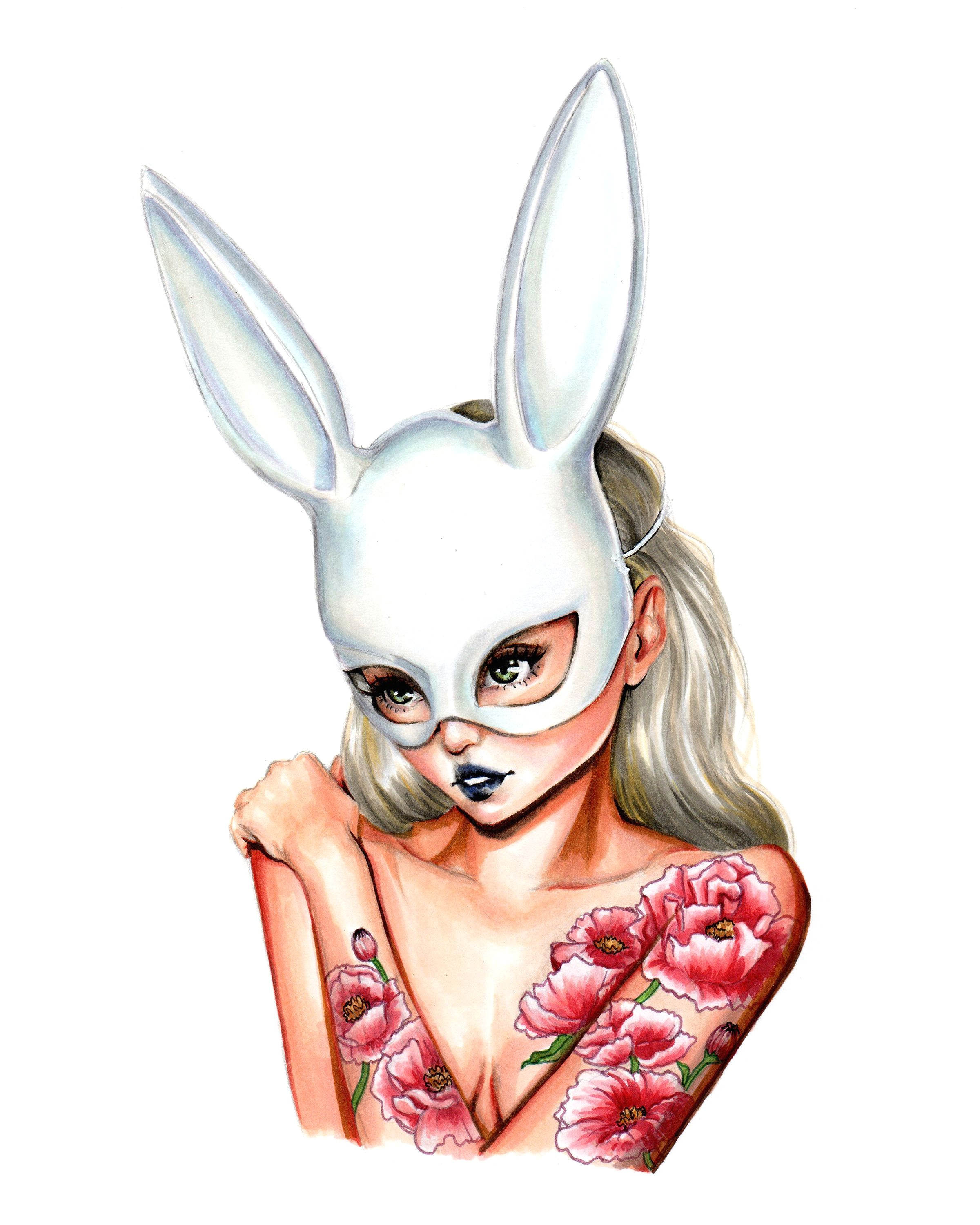 Drawing Girl Mask Poppy Bunny 2017 Copic Marker Drawing by Olivia Au Oliviaumeiwa