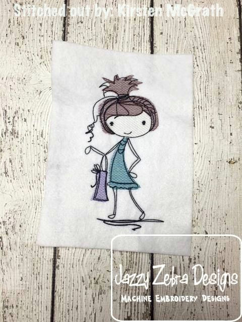Drawing Girl Mod Mod Girl 3 Sketch Embroidery Design Jazzy Zebra Designs