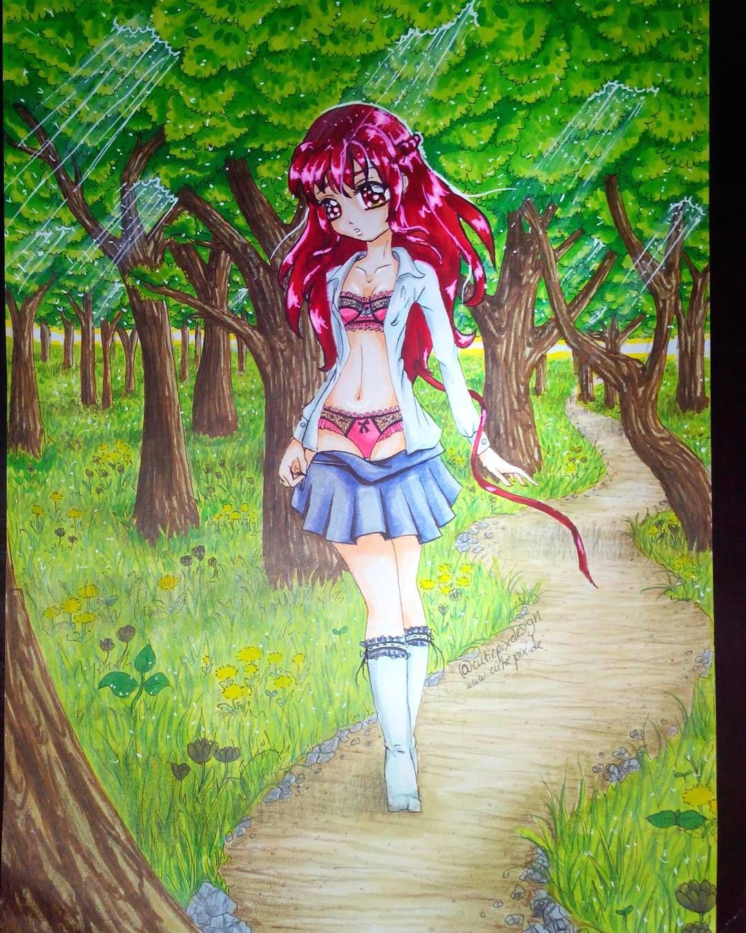 Drawing Girl Nature Finely Done Woah This Was A Hard Way I Never Draw Backgrounds and