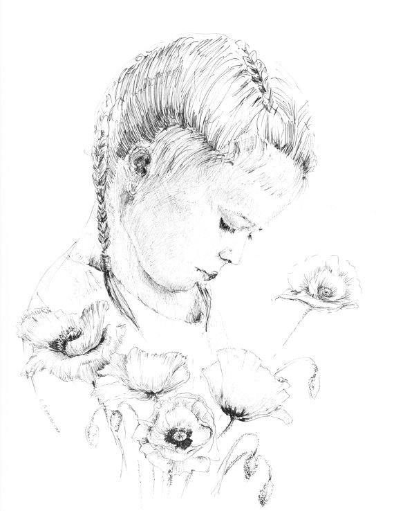 Drawing Girl Nature Little Girl Drawing Of Children Pen and Ink Sketches Nursery
