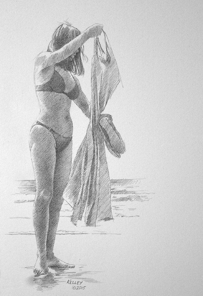 Drawing Girl On Beach Beach Girl Holding Sundress Paul Kelley Paul Kelley Art Art