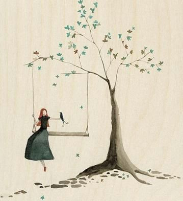 Drawing Girl On Swing Minimalist Picture Girl On Swing Under Tree Painting