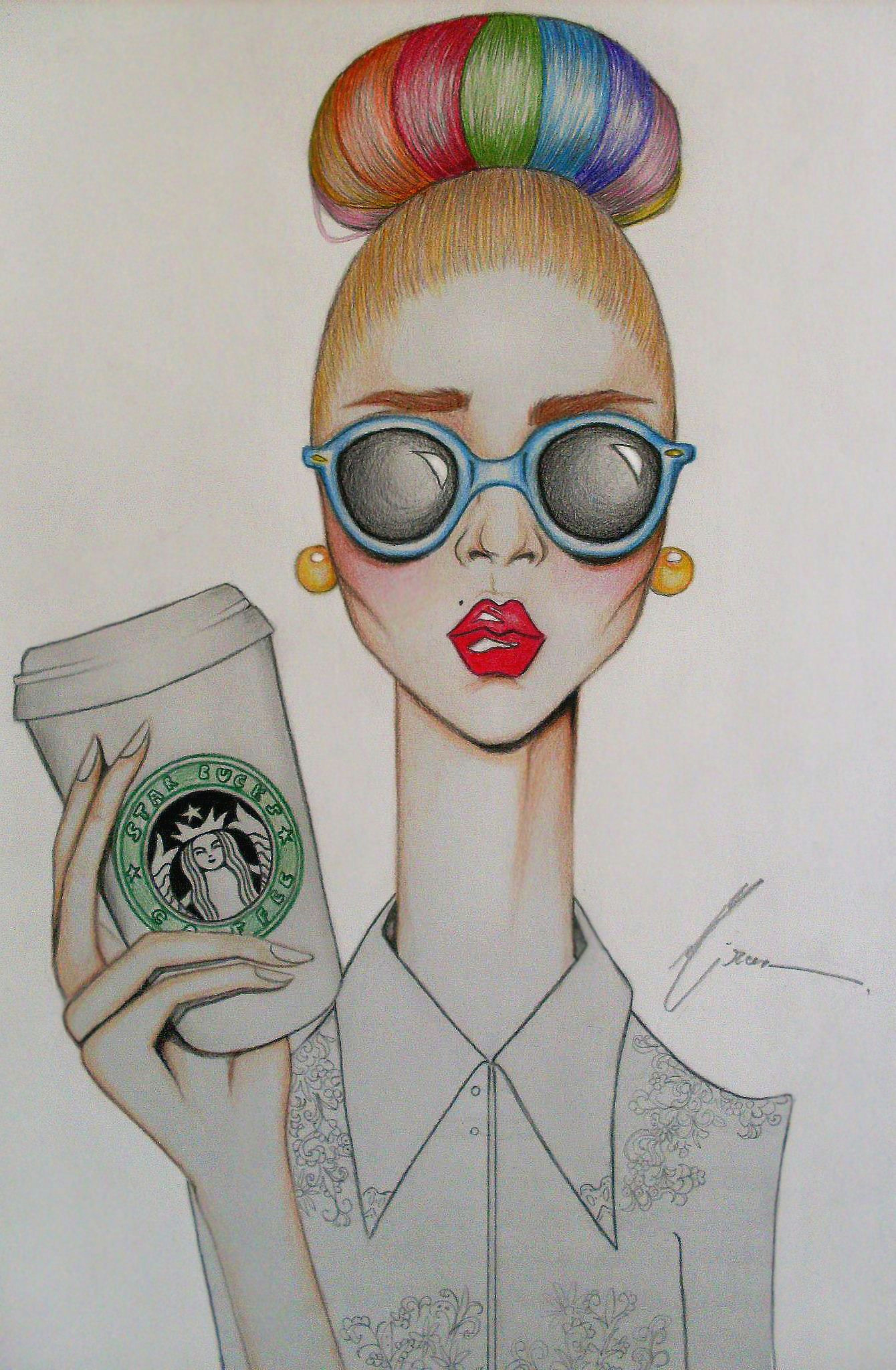 Drawing Girl Princess Haha This is Cute Art Girl Coffee Starbucks Drawing Coffee