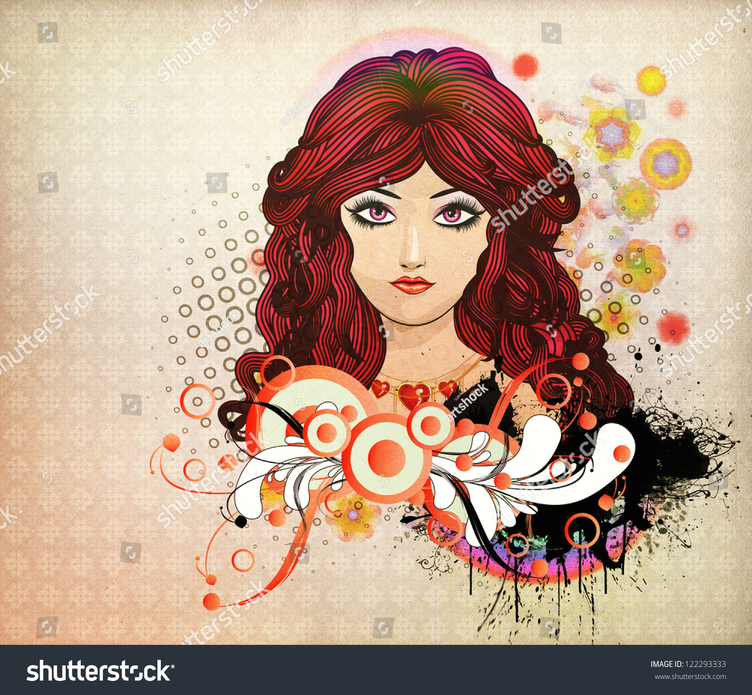 Drawing Girl Red Hair Illustration Girl Red Hair Flourish Abstract Stock Illustration