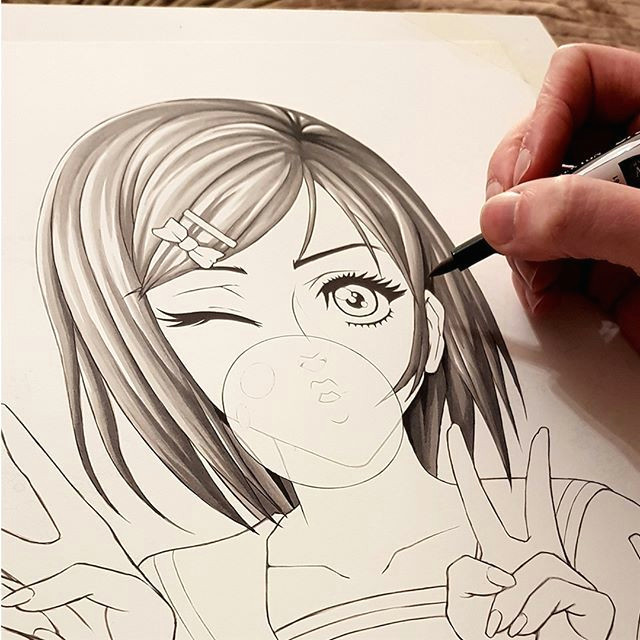 Drawing Girl Thinking now Starting the Shading for My Recent Manga Girl Commission Will