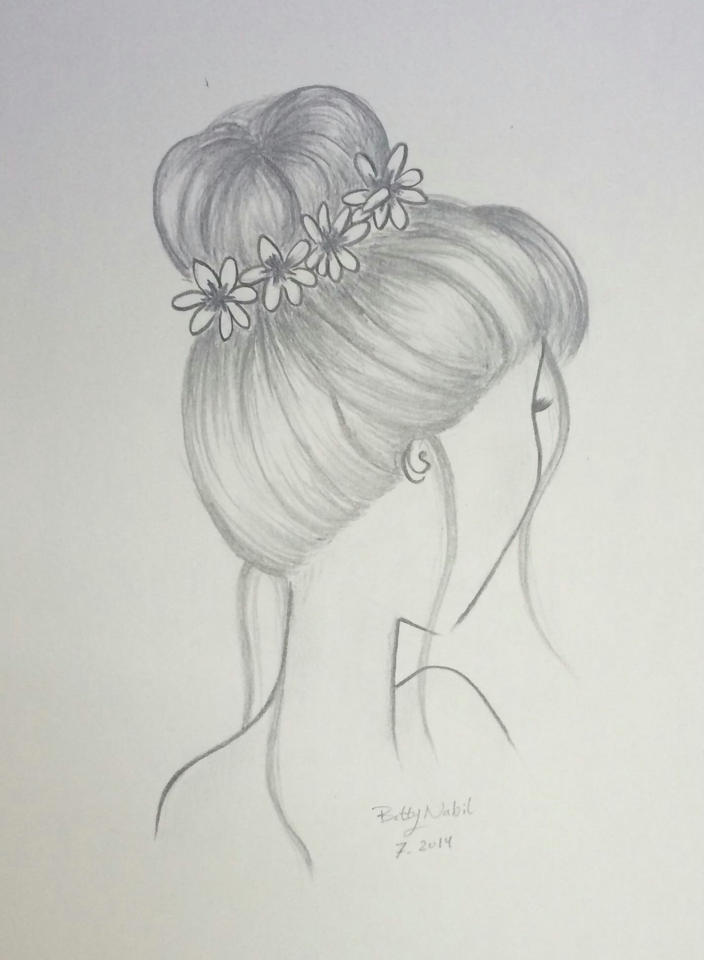 Drawing Girl with Bun Draw Hair Bun Hairstyle with Flowers Draw In 2019 Drawings