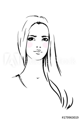 Drawing Girl with Long Hair Face Woman Sketch Long Hair Fashion Portrait Vector Illustration
