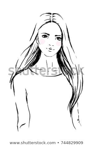 Drawing Girl with Long Hair Face Woman Sketch Long Hair Fashion Stock Vektorgrafik Lizenzfrei