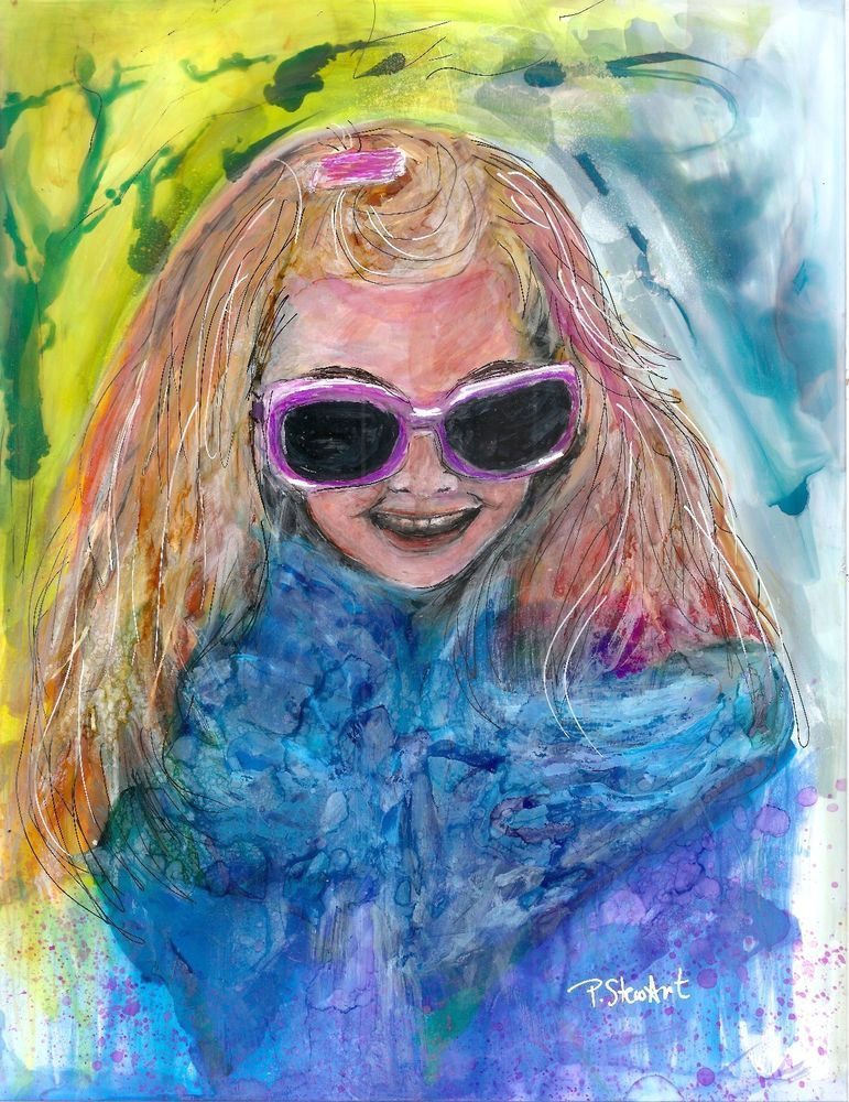Drawing Girl with Sunglasses Incognito Girl with Sunglasses 8 5 X 11 Alcohol Inks Art Painting