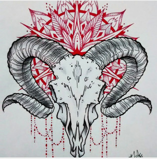 Drawing Goat Skull Black White Red Disparate Youth Tattoos Skull Tattoos Tattoo