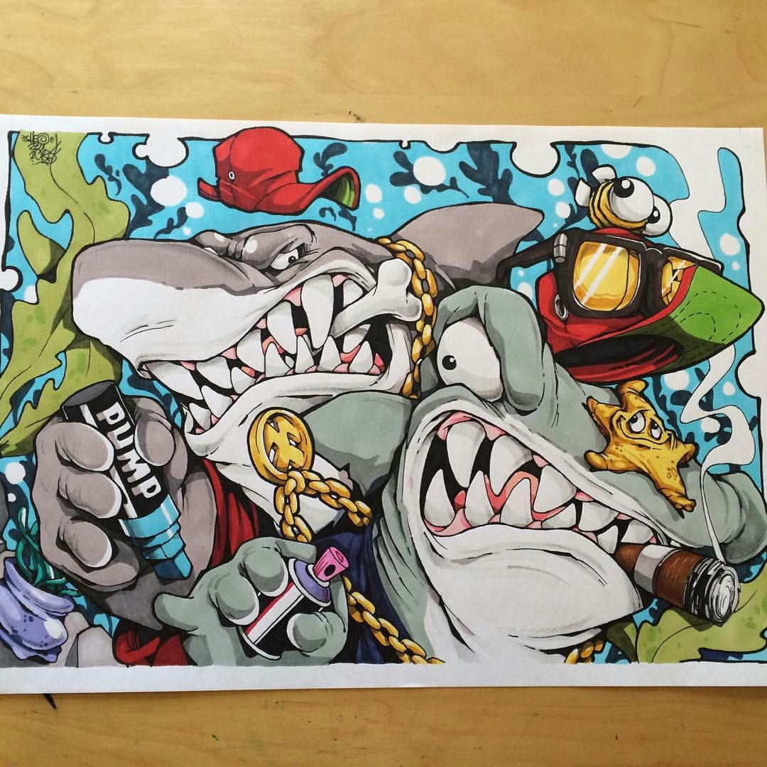 Drawing Graffiti Cartoons Grrrrrrr Ironlakstrikers Drawing Cheo Ironlak Shark Sketch