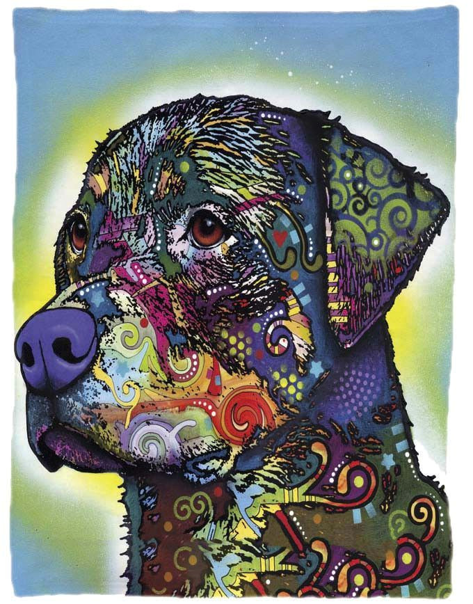 Drawing Guard Dog Rottweiler Design Plush Fleece Blankets Dean Russo Art Paint