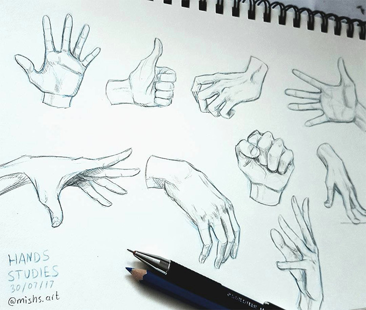 Drawing Hands Beginners 100 Drawings Of Hands Quick Sketches Hand Studies