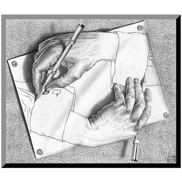 Drawing Hands by Mc Escher Art Com Drawing Hands Wood Wall Art by M C Escher White 45