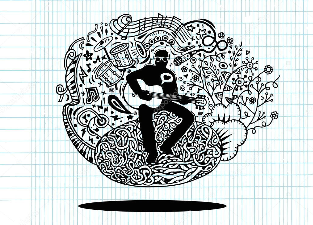 Drawing Hands Guitar Hand Drawing Doodles Musician Playing Guitar and Sings A song V