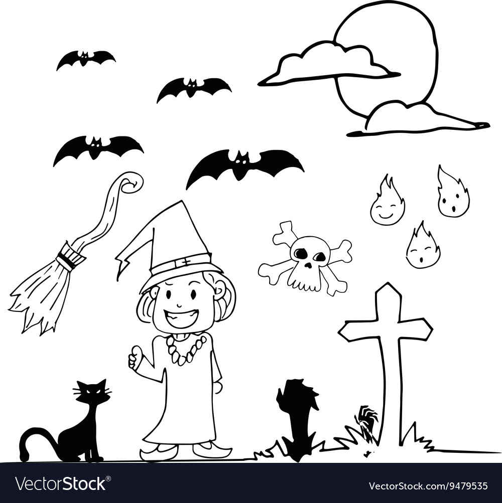 Drawing Hands In Illustrator Halloween Witch Hand Draw Doodle Royalty Free Vector Image