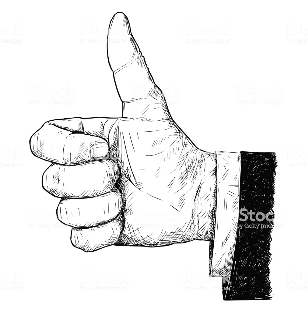 Drawing Hands In Ink Vector Artistic Illustration or Drawing Of Thumb Up Businessman Hand