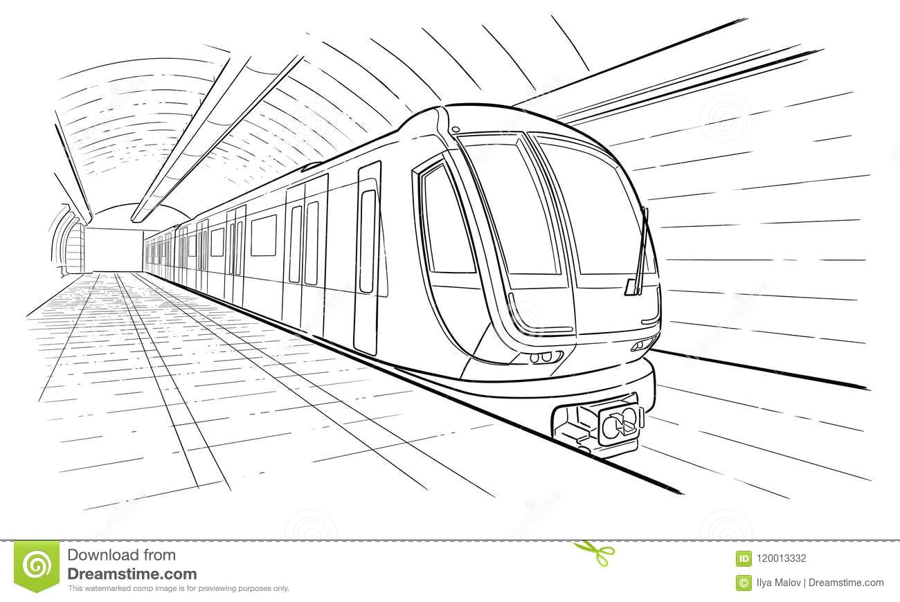 Drawing Hands In Perspective Hand Drawn Sketch Subway Station Stock Vector Illustration Of