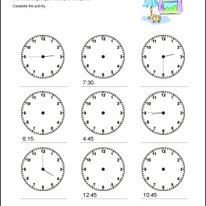 Drawing Hands On A Clock Interactive Math Worksheets Telling Time to the Quarter Hour