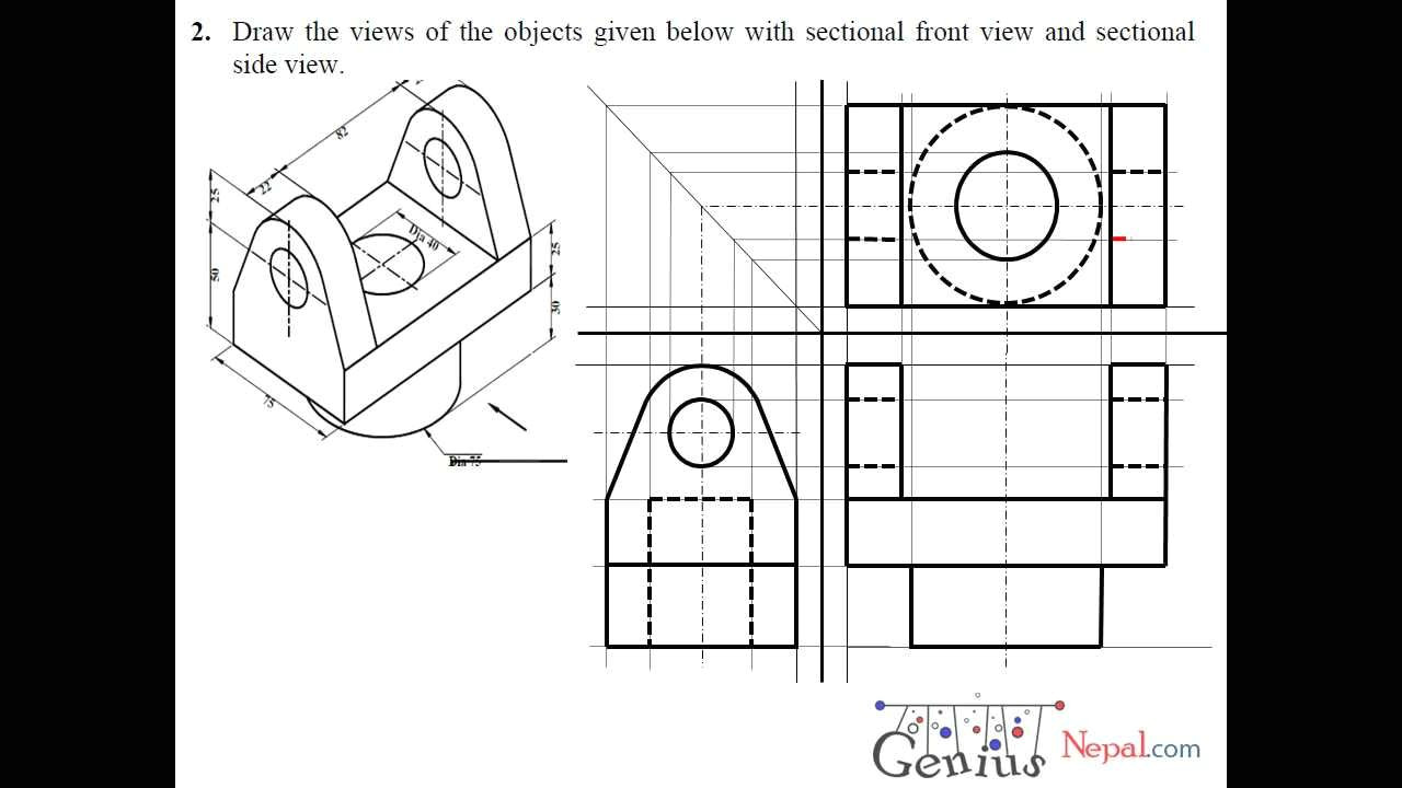 Drawing Hands On A Clock Powerpoint Engineering Drawing Tutorials orthographic Drawing with Sectional