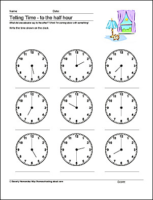 Drawing Hands On Clock Half Past Math Worksheets Telling Time to the Half Hour