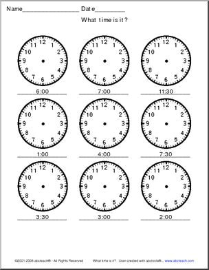 Drawing Hands Worksheet Time Telling Time Analog Clocks 30 Min Small P Students