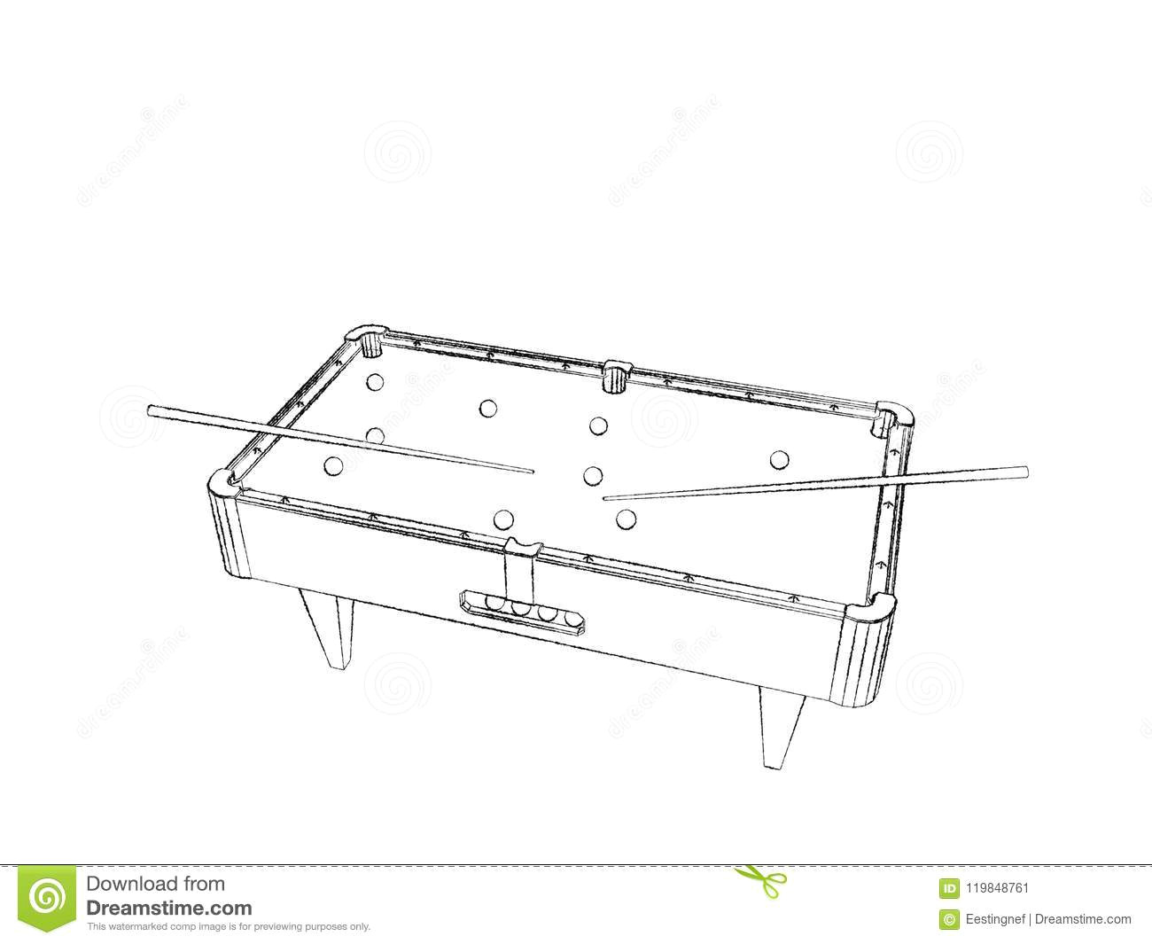 Drawing Horse Bench Billiard Table isolated On White Background Sketch Illustration
