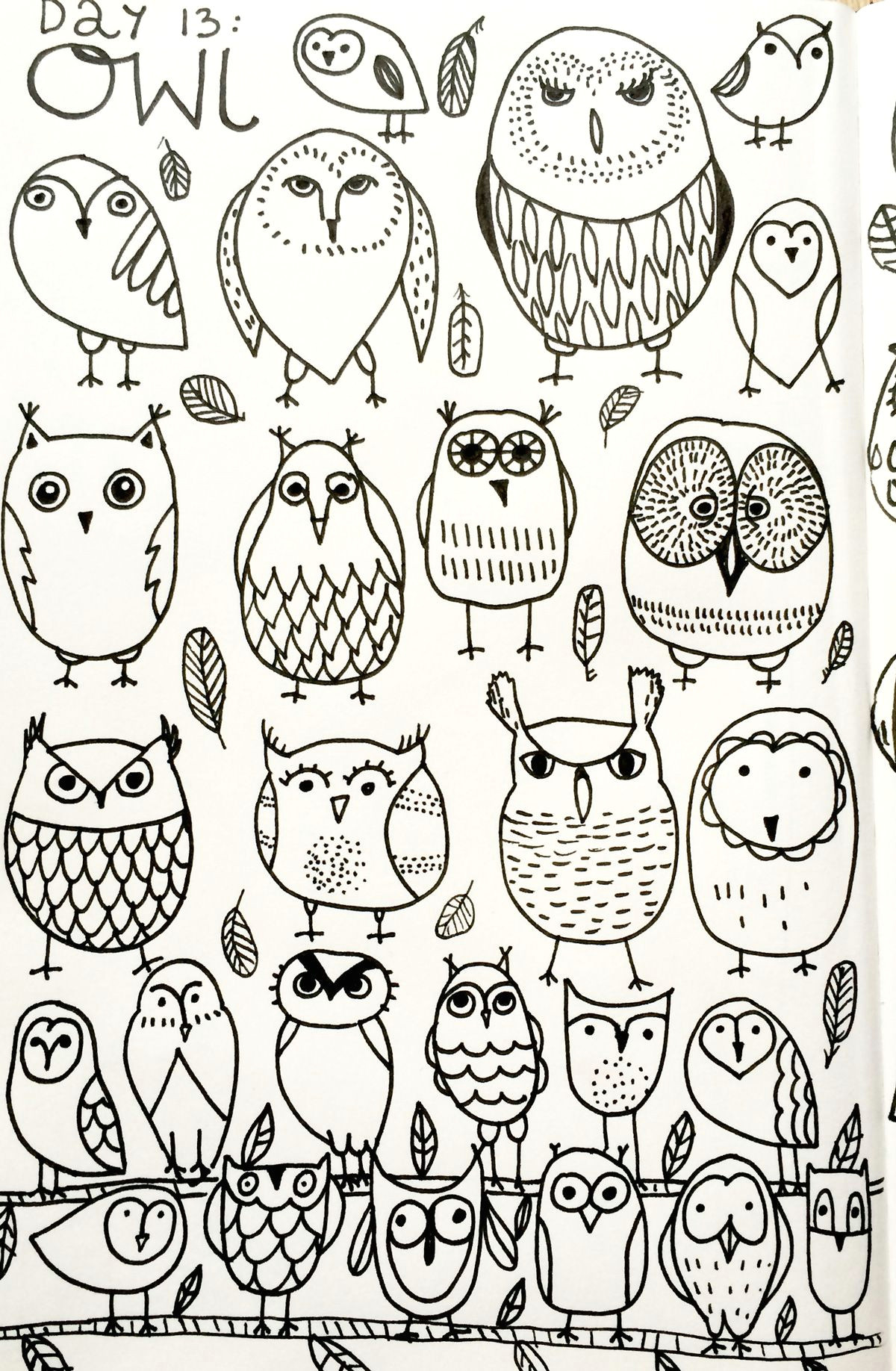 Drawing Ideas for January Monthly Sketchbook Challenge January 2016 Day 13 Owl Journal