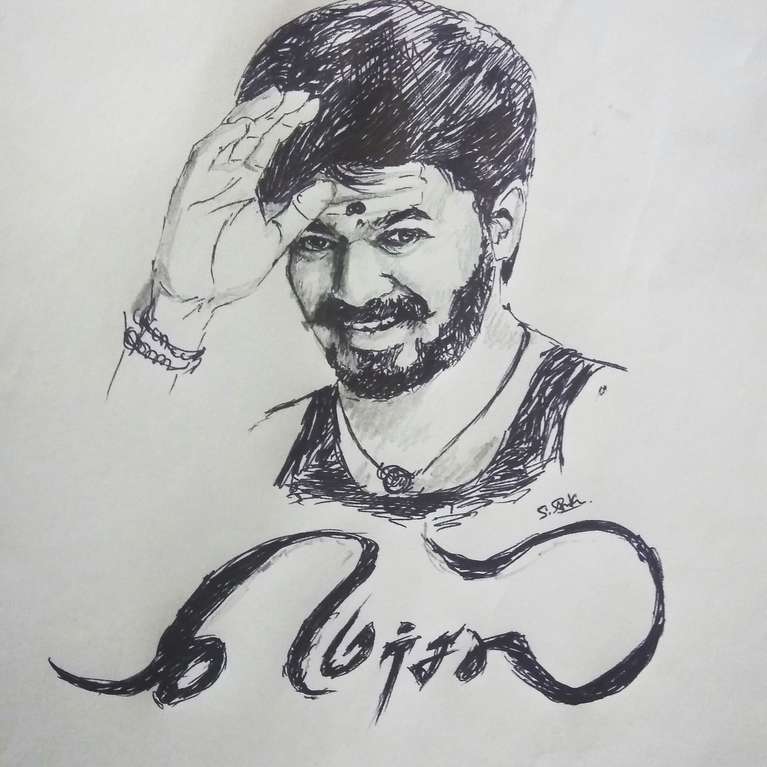 Drawing Ideas In Tamil Mersal Fan Art Vijay Mersal Thalapathey Drawing Actor Heroes