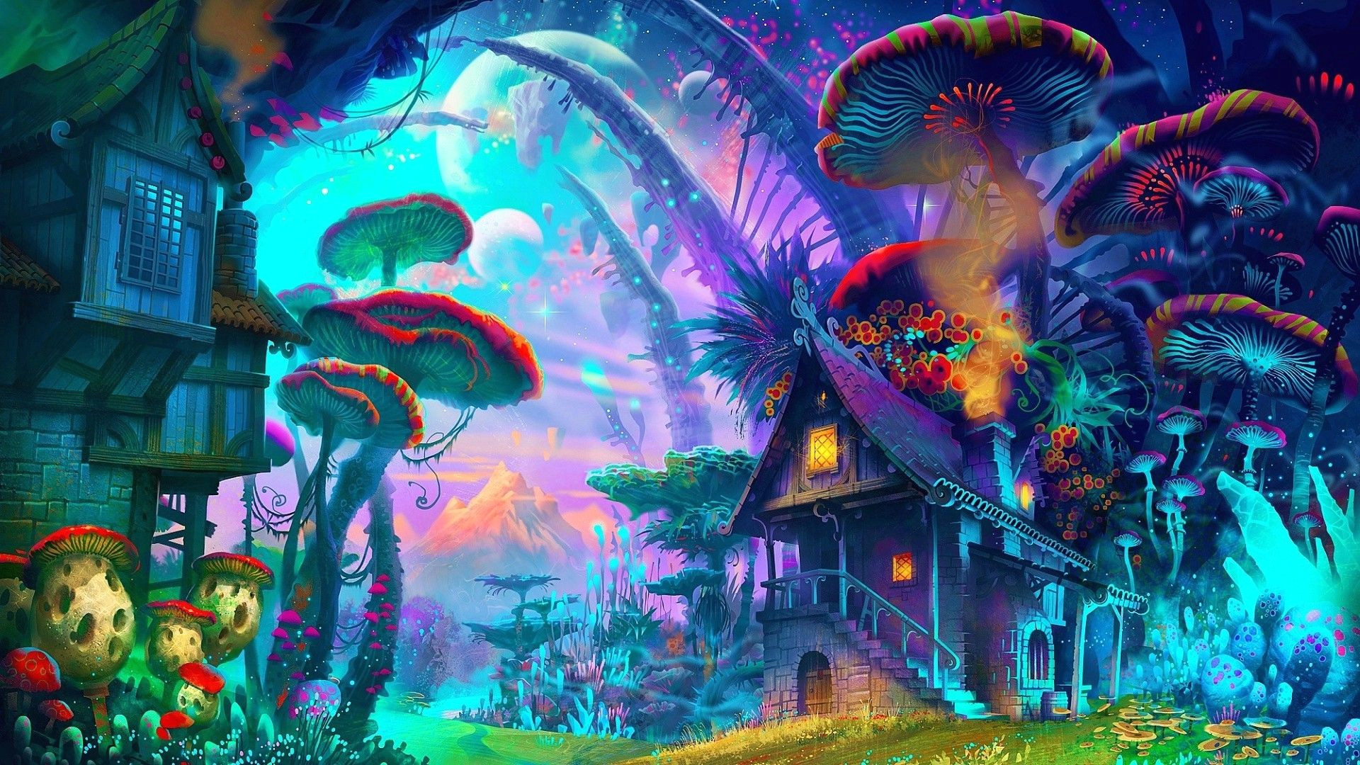 Drawing Ideas Nature Colourful Fantasy Art Drawing Nature Psychedelic Colorful House Mushroom