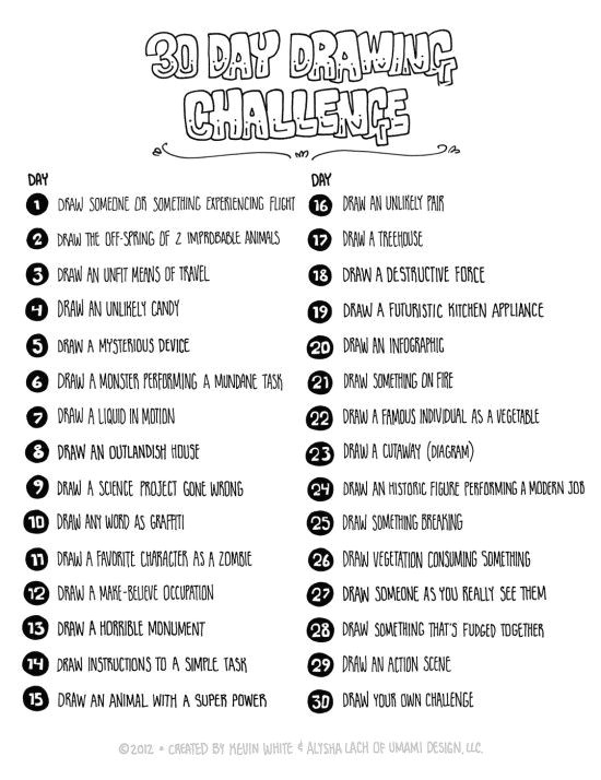 Drawing Ideas Prompts 30 Day Drawing Challenge 30 Day Challenges Drawing Challenge