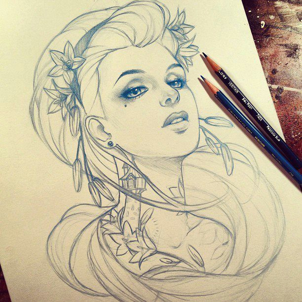 Drawing Ideas Rapunzel Sketch Of Rapunzel In Progress with some Rampion Bellflower In Her