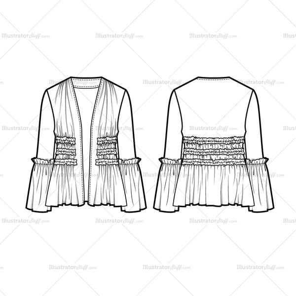 Drawing Jackets Fashion Flat Vector Template Women S Sketch Of A Ruffle Detailed