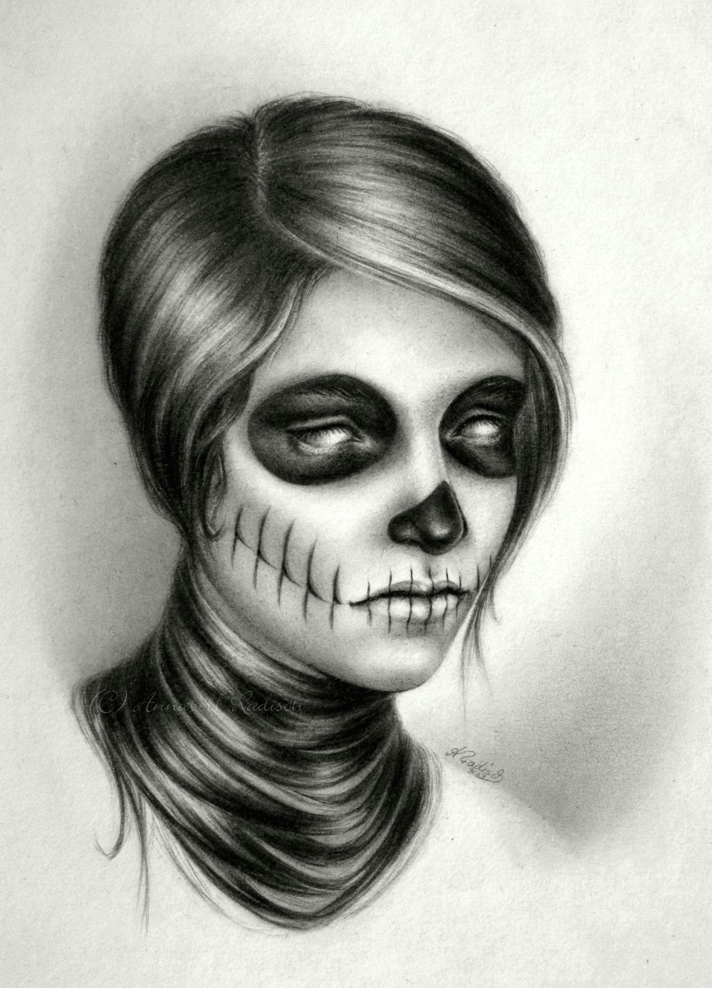 Drawing Lady Skull La Catrina Sugar Skull Realistic Pencil Drawing Traditional Art
