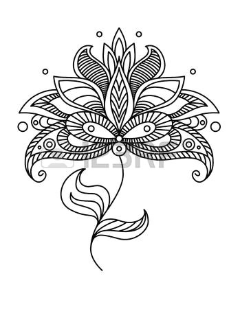 Drawing Large Flowers Paisley Line Drawing ornate Floral Design Element with A Large