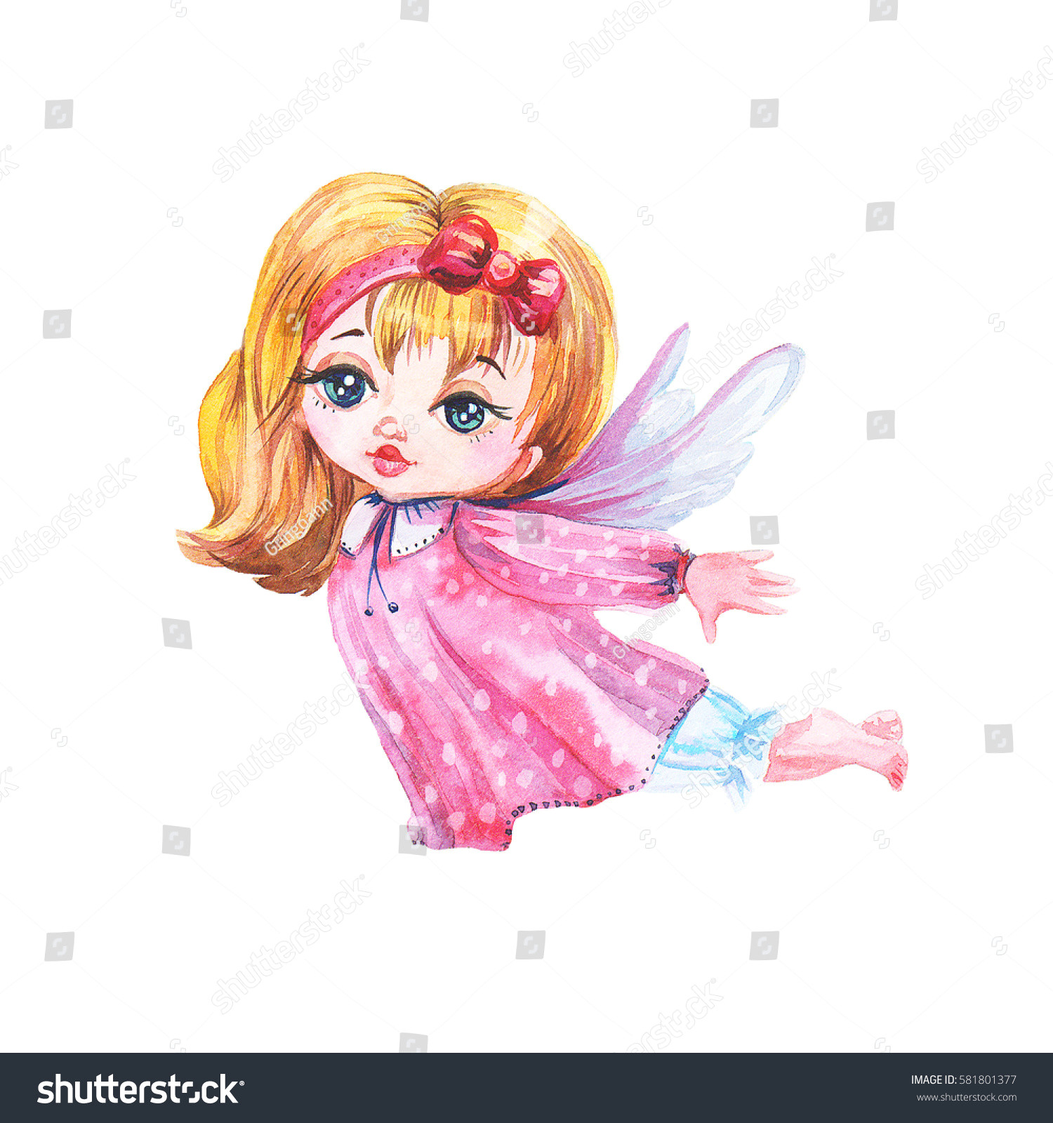 Drawing Little Girl Cartoon Cheerful Little Girl Fairy Stockillustration 581801377 Shutterstock