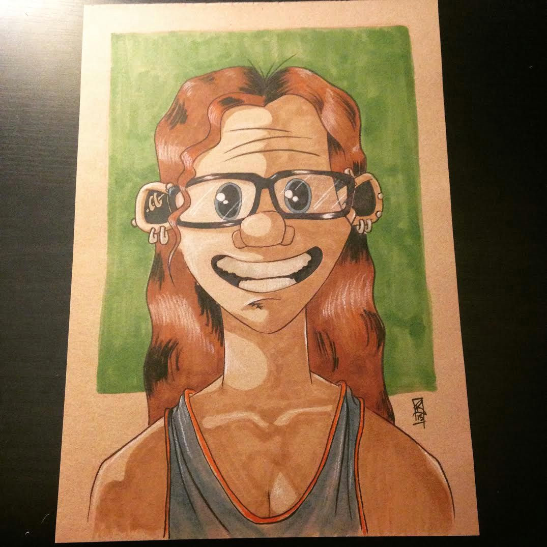 Drawing Nerdy Girl Copic Marker Cartoon Caricature Portrait Of A Smiling Nerdy Girl