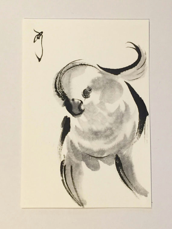 Drawing Ng Heart Ink Drawing Japanese Ink Paintings Parrot Ink Illustration Bird