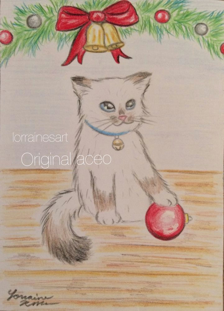 Drawing Of A Baby Cat Aceo Tw Dec original Cat Christmas Kitten Drawing Ragdoll Cat
