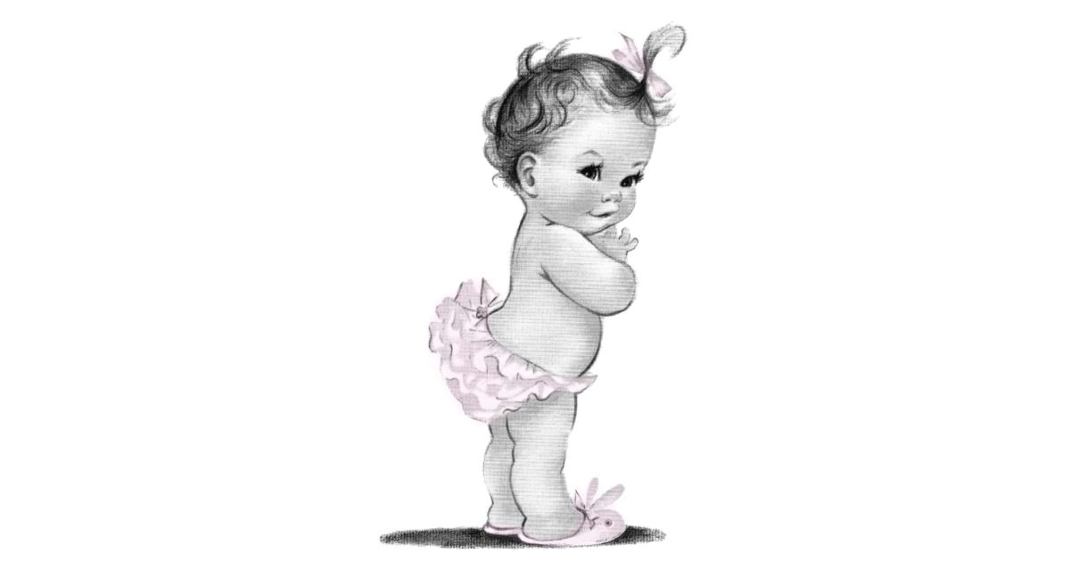 Drawing Of A Baby Girl Adorable Vintage Pink Baby Girl Shower Statuette Baby Shower