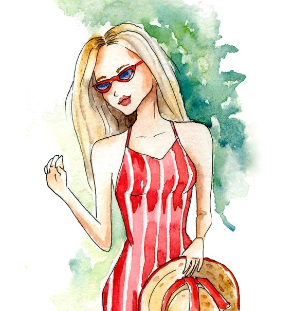 Drawing Of A Blonde Girl Instant Digital Download Watercolor Fashion Illustration Fancy