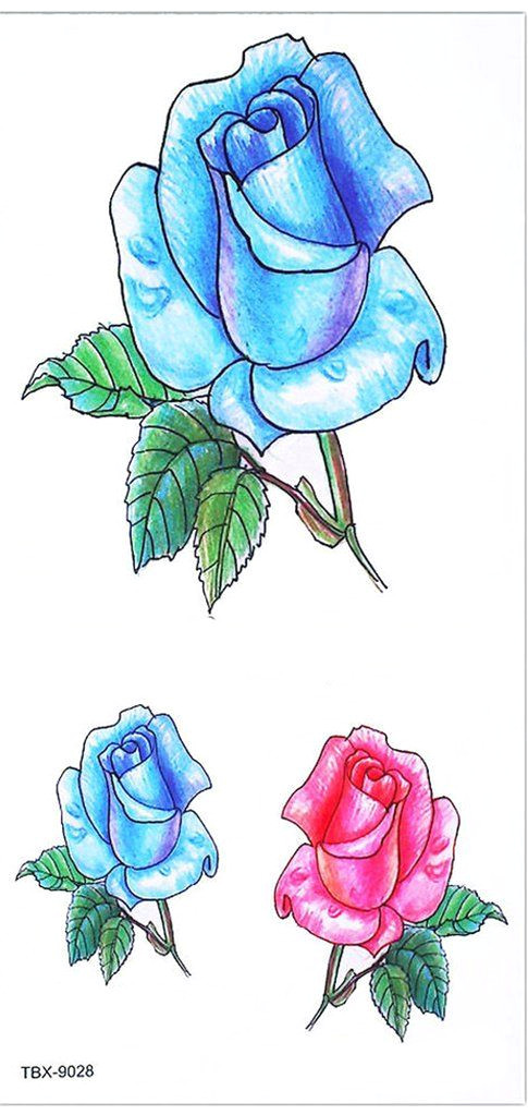 Drawing Of A Blue Rose Sandra Neo Linework Red Blue Floral Rose Flower Temporary Tattoo