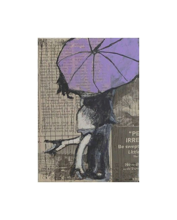 Drawing Of A Boy and Girl Reading Kissing Lady Purple Umbrella Wall Art Canvas Art original