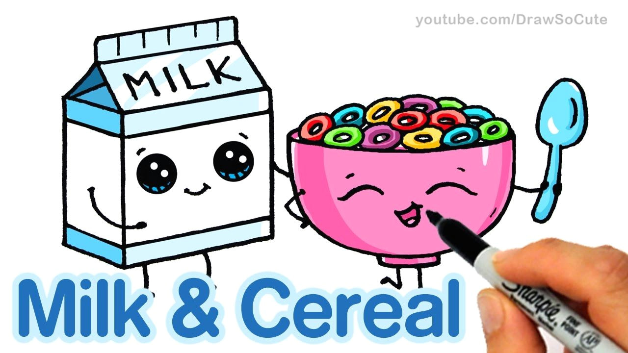 Drawing Of A Cartoon Food How to Draw Milk and Cereal Step by Step Cute and Easy Cartoon