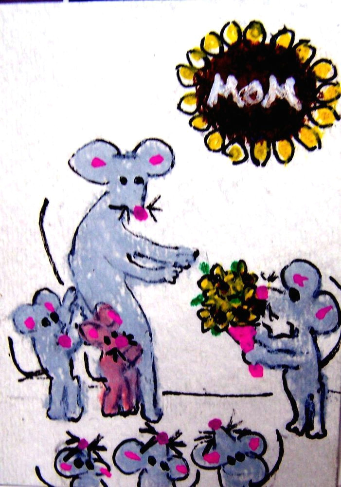 Drawing Of A Cartoon Mom Aceo Tw May Flowers for Mom Mother S Day Mice original